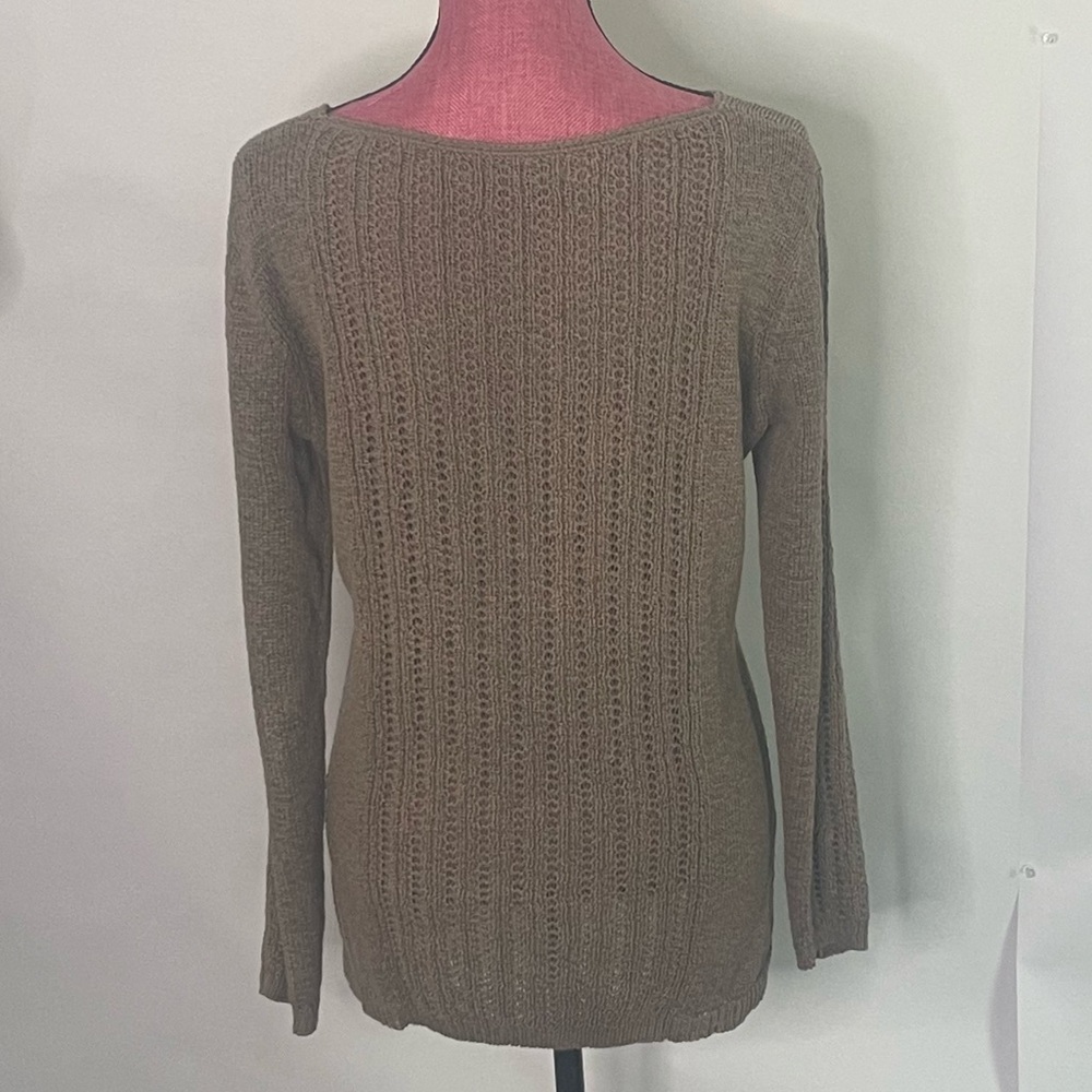 Rachel Zoe Karla Open Knit neutral fall sweater Taupe brown women Size L Classic - Picture 6 of 12